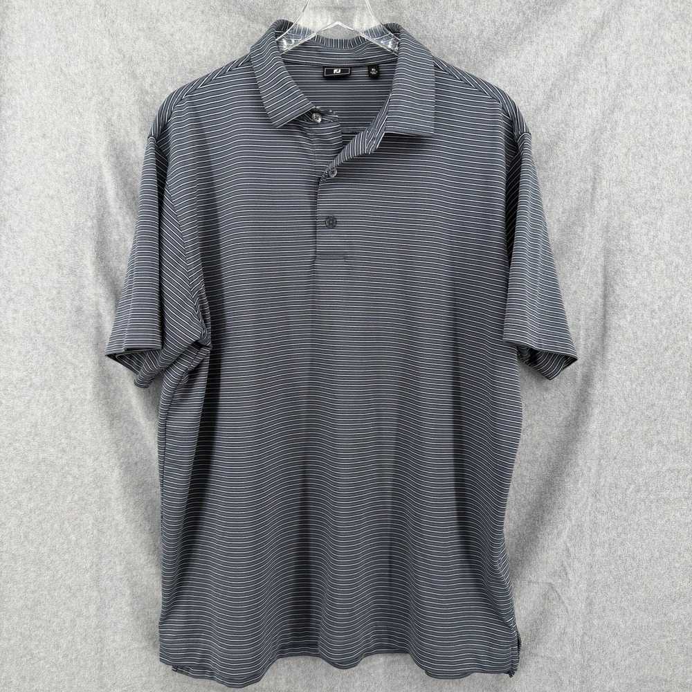 FJ Foot Joy Mens XL Golf Polo Shirt Performance Black/Grey Stripe S/S Logo - Picture 7 of 10